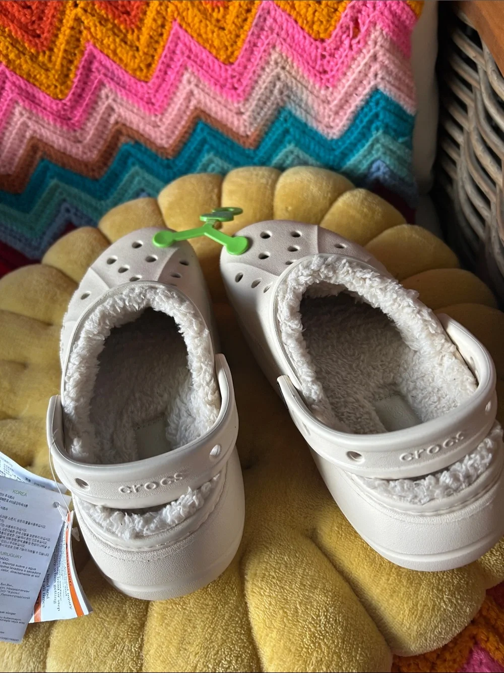 CROCS Kids' Classic Clog with Sherpa Lining in Cream